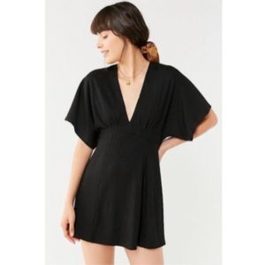 Urban Outfitters UO Claudia Dress Ribbed Knit Plunging Mini Size XS Black